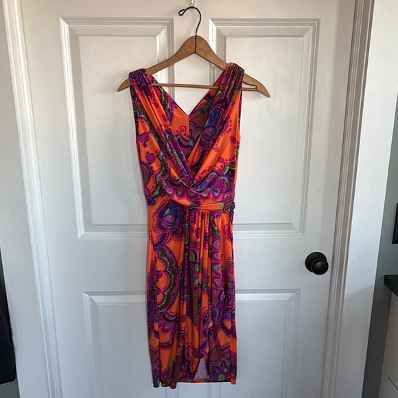 Lauren Ralph Lauren Orange Ruched Midi Dress - Picture 1 of 9